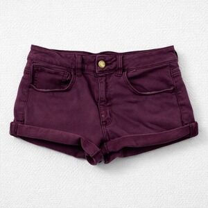 American Eagle Hi-Rise Shortie Burgundy Super Stretch Cuffed Denim Shorts Size 6